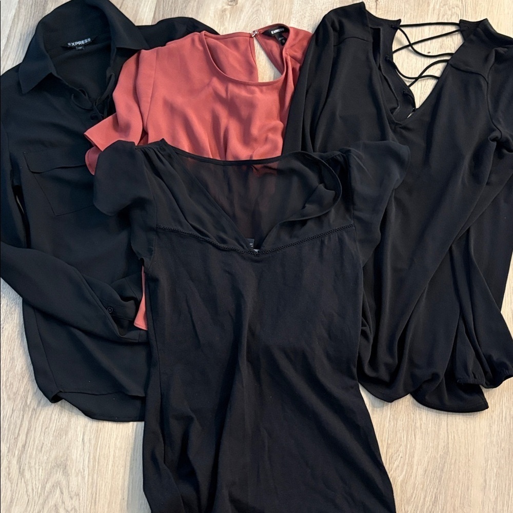EXPRESS blouse tunic lot size XS black work office business casual minimalist